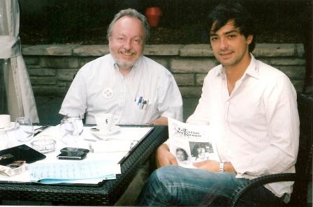 Gerald Nicosia with On the Road producer Charles Gillibert, Garden restaurant of St.-Sulpice Hotel, Montreal, July 2010. Photo by Michel Bornais.