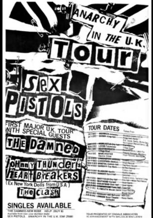 Anarchy in the UK Tour poster: Heartbreakers, Sex Pistols, Clash and The Damned. 